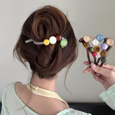 Fashion Twist Hair Clip for Women Girls Elegant Colorful Irregular Beads Twisted Hairpin Hair Accessories  New Headwear