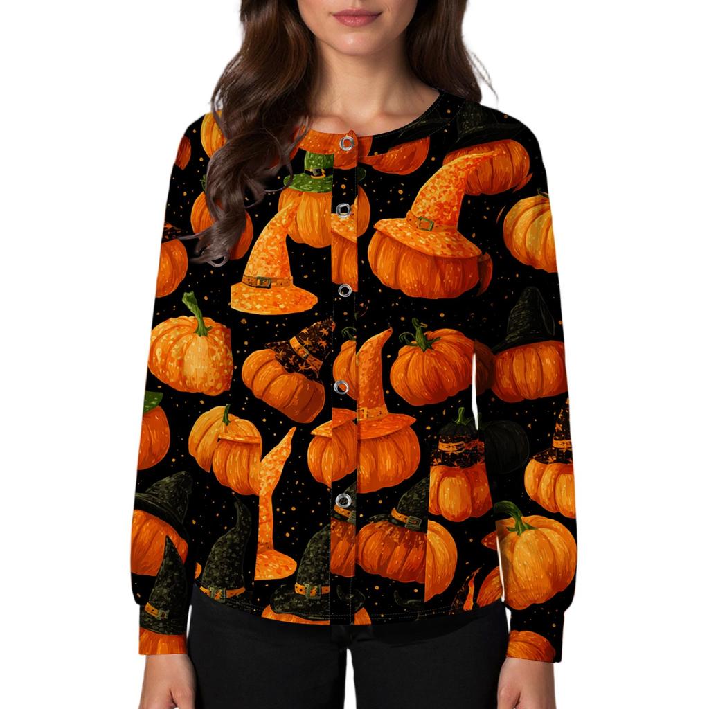 Women's Casual Fashion Single Breasted Halloween Graphic Printed Nurses Tops