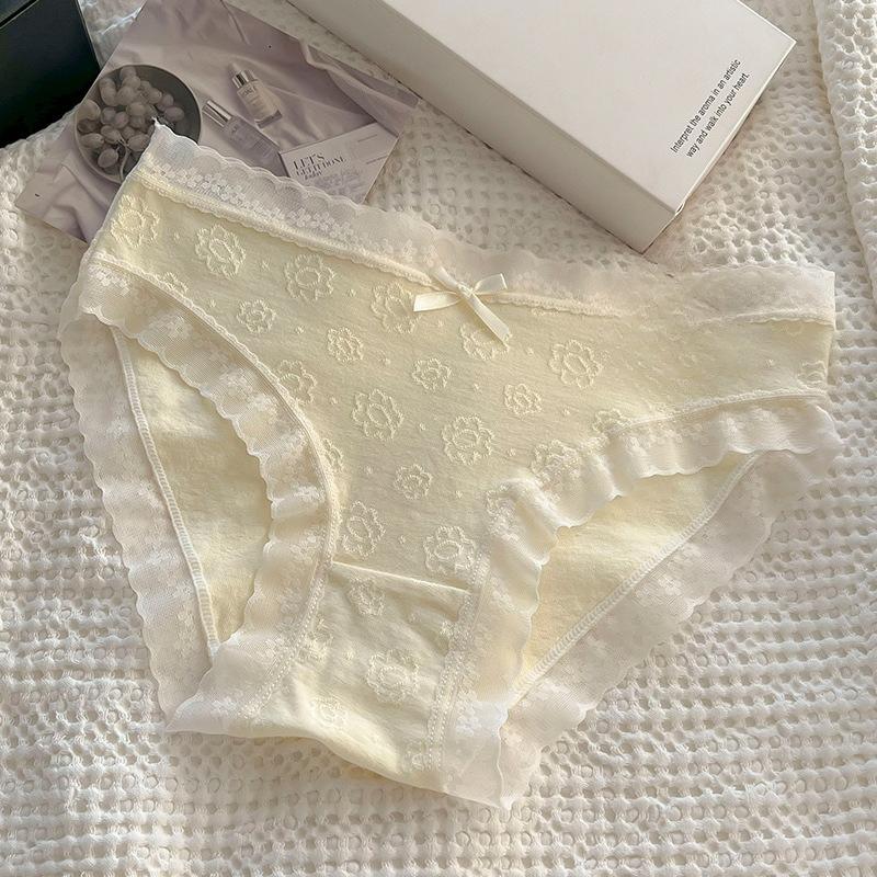 Ladies Spring and Autumn Simple Lace Pure Cotton Antibacterial Crotch Waist No Trace Briefs
