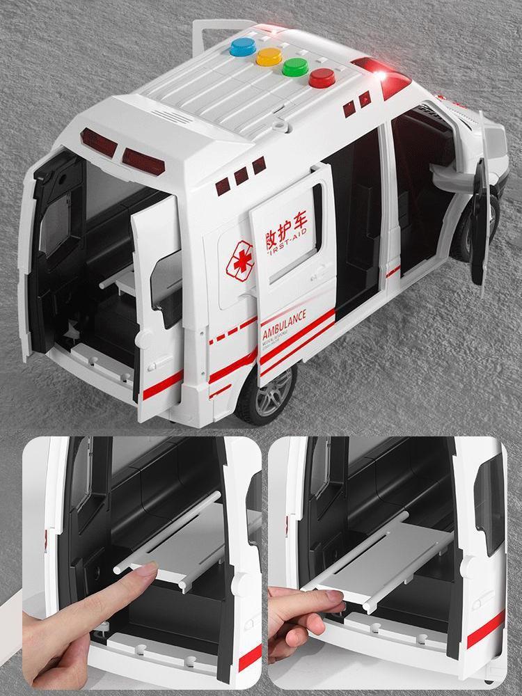 Dětská sanitka 120, hračka, která otevírá dveře, hudební příběh, simulace setrvačnosti 110, policejní auto pro chlapce