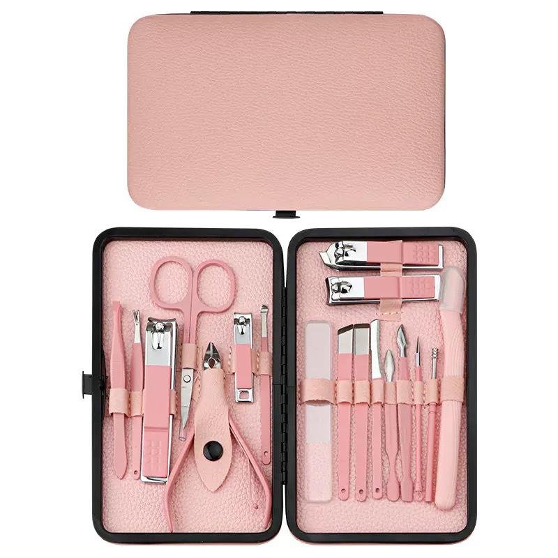 Sakura Pink 18-Piece Nail & Ear Care Set: Nail Clippers, Trimmers, Ear Pick, Eyebrow Trimmer - High Quality.