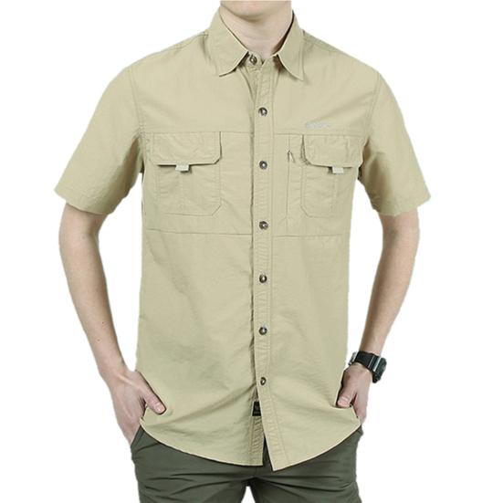 Pánská košile s krátkým rukávem Měkká jednořadá stahovací límec ochrana proti slunci Outdoorová košile Pánské oblečení
