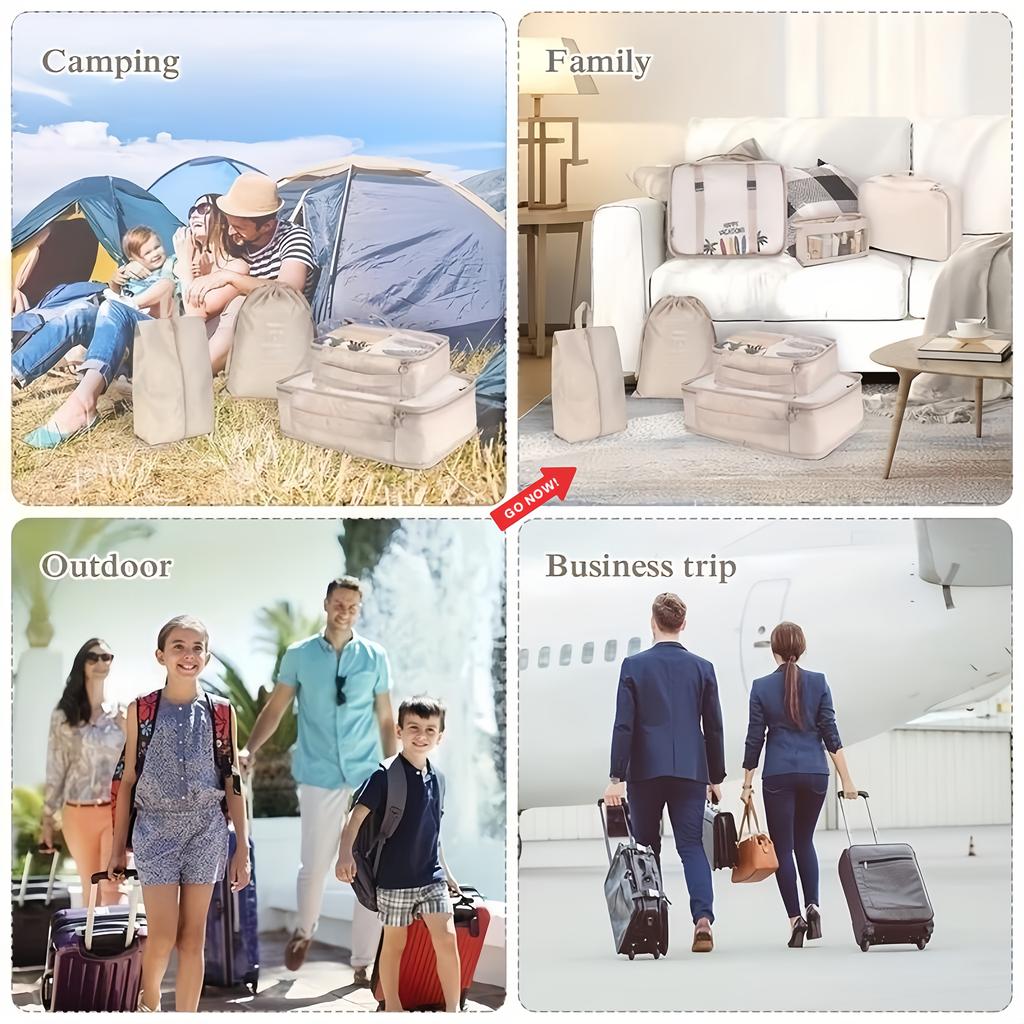 7Pcs Travel Organizer Set Folding Storage Bags Wardrobe Cube Suitcase Packing Luggage for Clothes & Shoes