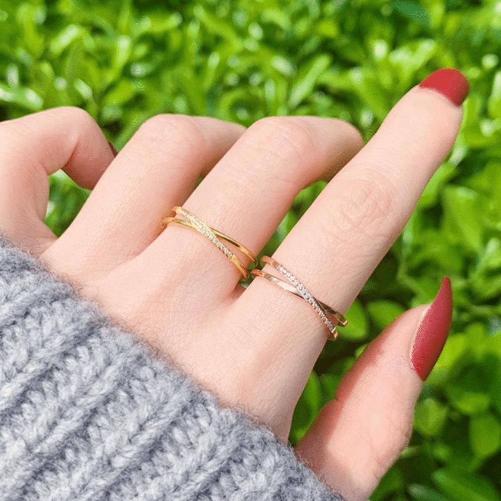 Zircon Inlaid Korean Cross Women Ring Titanium Steel Fashion Ring High-end Overpass Ring  Gift