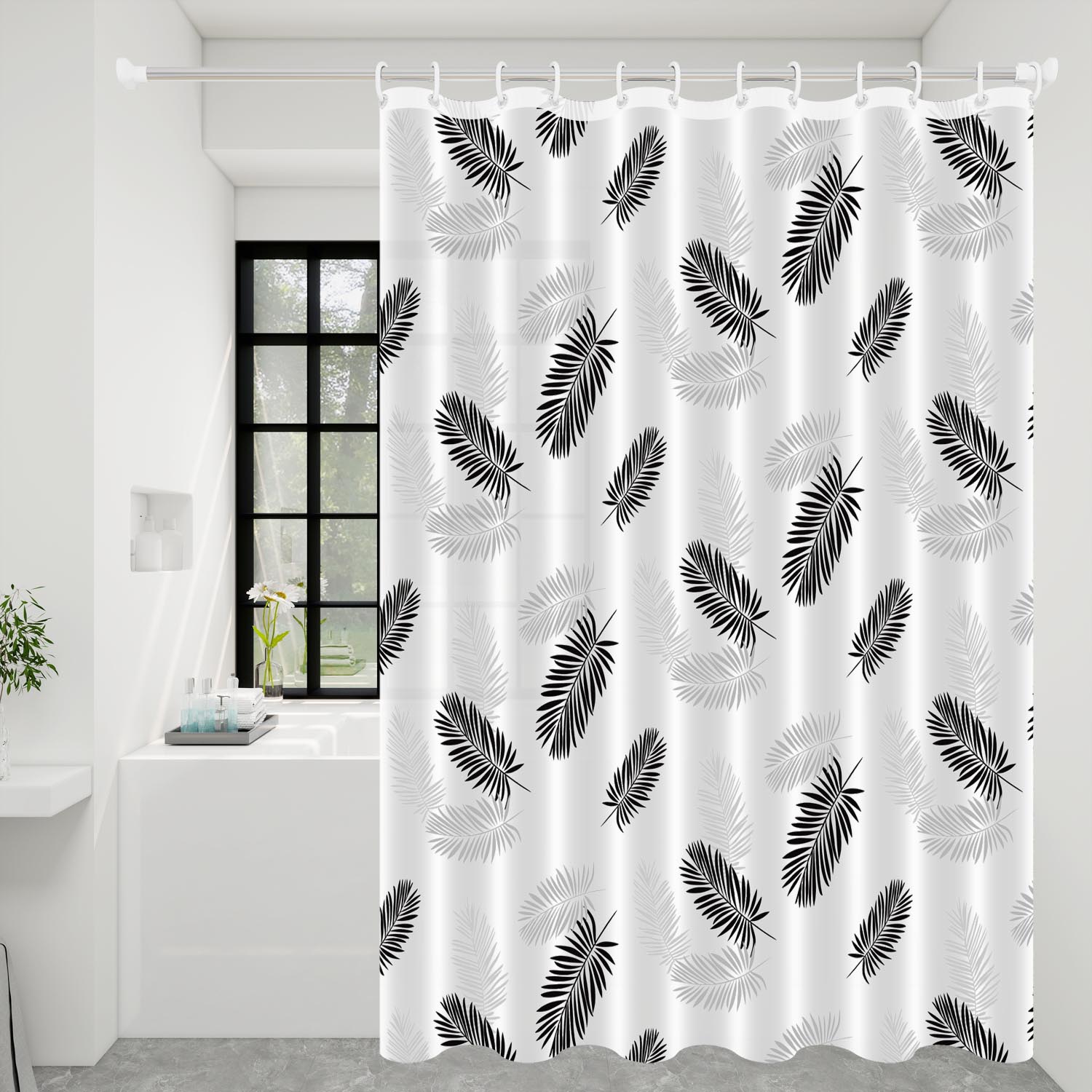 

1pc Black Tropical Leaves Popular Shower Curtain Waterproof PEVA Botanical Bathroom Decor 80*180cm