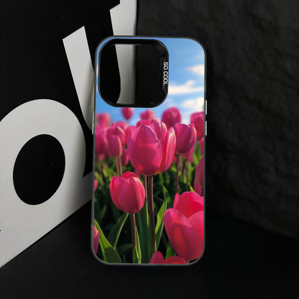 Super Beautiful Tulip Phone Case For iPhone 17,16,15,14,13,12,11 Plus,Pro Max,XS,Colored Silver Plated Inside Cover