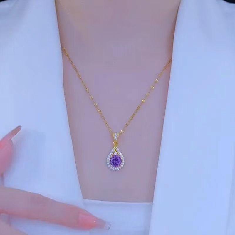 Same Purple Water Drop Necklace Women'S Versatile Collarbone Chain Jewelry