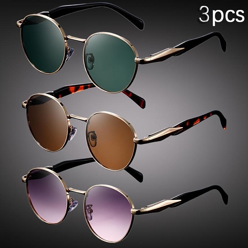 3pcs Classic Punk Style Oval Fashion Glasses with Wide Frame Suitable for Kayaking And Casual Wear