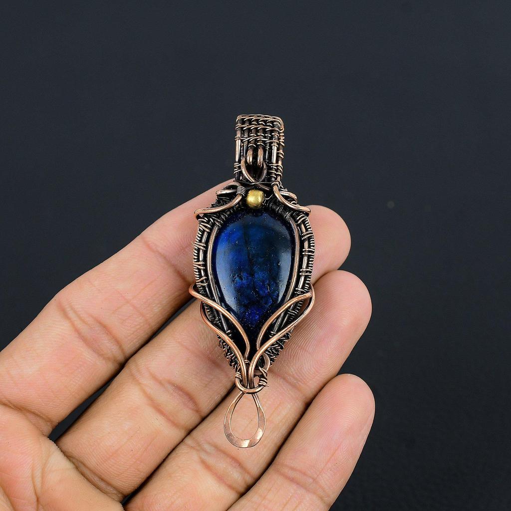 Blue Flash Labradorite Handmade Pendant,  Gemstone Jewelry, 999 Copper Wire Wrapped Pendant Jewelry, For Gift