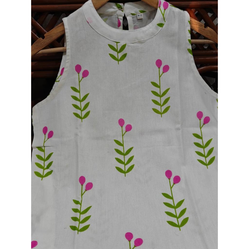 Floral Printed Sleeveless Top Kurti Palazzo Set Indian Women's Kurta Cord Set