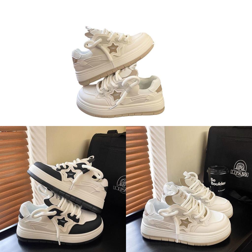 White Sneakers For Women With Thick Sole And Crossed Laces For Casual Daily Wear