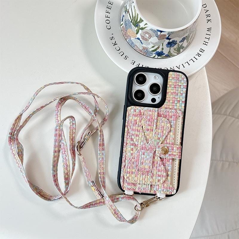 

Plaid Wristband Card Holder Wallet Phone Case for Apple 17 Crossbody Cord for IPhone 16promax Leather Fashion For iPhone 17Promax