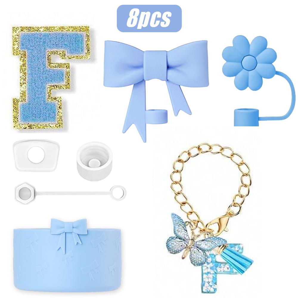 8-teiliges Tassenzubehör-Set für Stanley Cup 30oz 40oz, A-Z Initialen Dekorationen, inklusive Silikon-Strohhalmkappe, Aufkleber