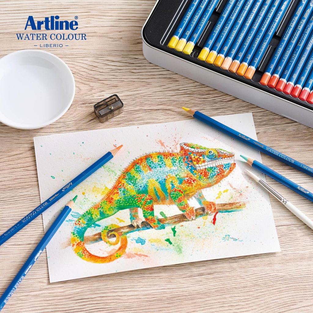 Shachihata Artline LIBERIO Watercolor Set with Watercolor Brush and Sharpener Pencils, 60-Color (KCPL-W60C/H)