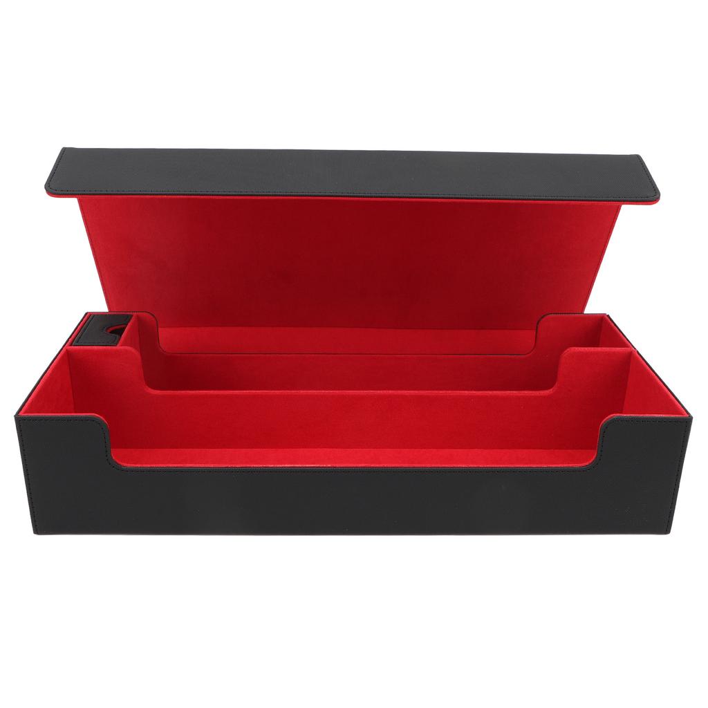 Card Storage Box PU Leather Magnetic Closure Card Deck Case with Drawer for Over 550 Game Cards Black Red