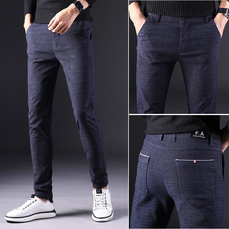 Spring Casual Pants Men's Slim-fitting Trend Cotton and Linen Polished Straight Small Tube Versatile Men's Elastic Long Pants