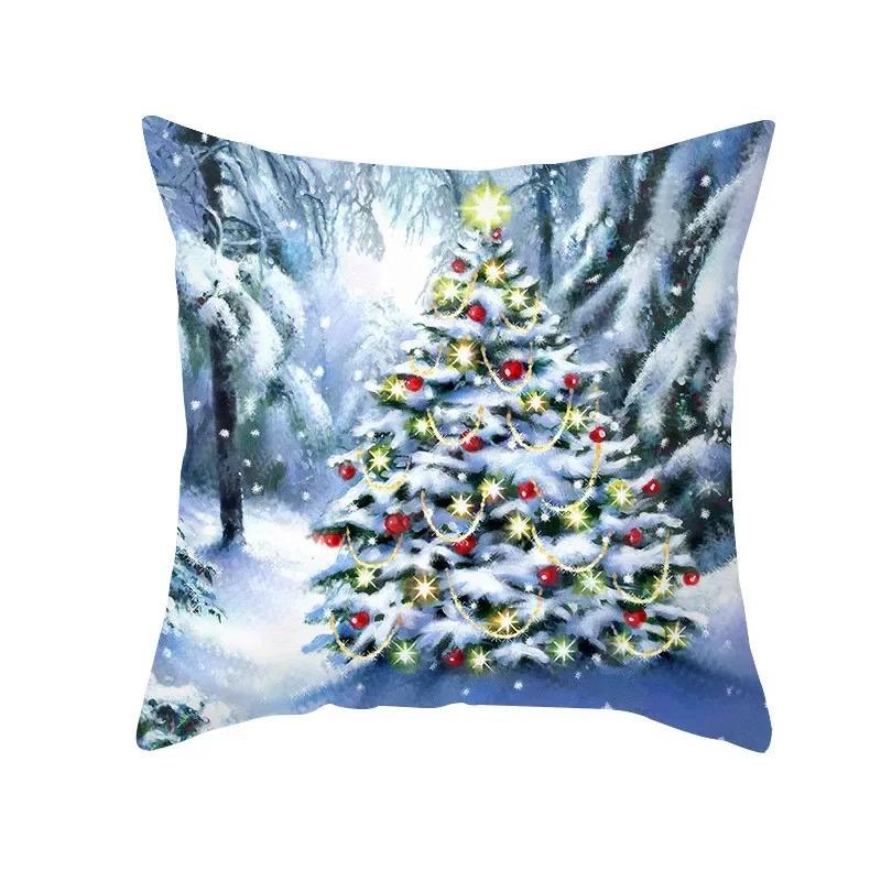 Winter Snow Scene Christmas Pillowcase New Year Home Decoration Sofa Cushion Cover Christmas Tree Printed Pillowcase