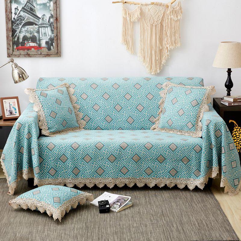 

Combination Sofa Towel Full Cover Non-Slip All Year Round Fabric Sofa Cover 123 Suit Sofa All-Inclusive Sofa Cushion Tea Table Cloth Prague-Lake Blue 45cm * 45cm pillow case x1