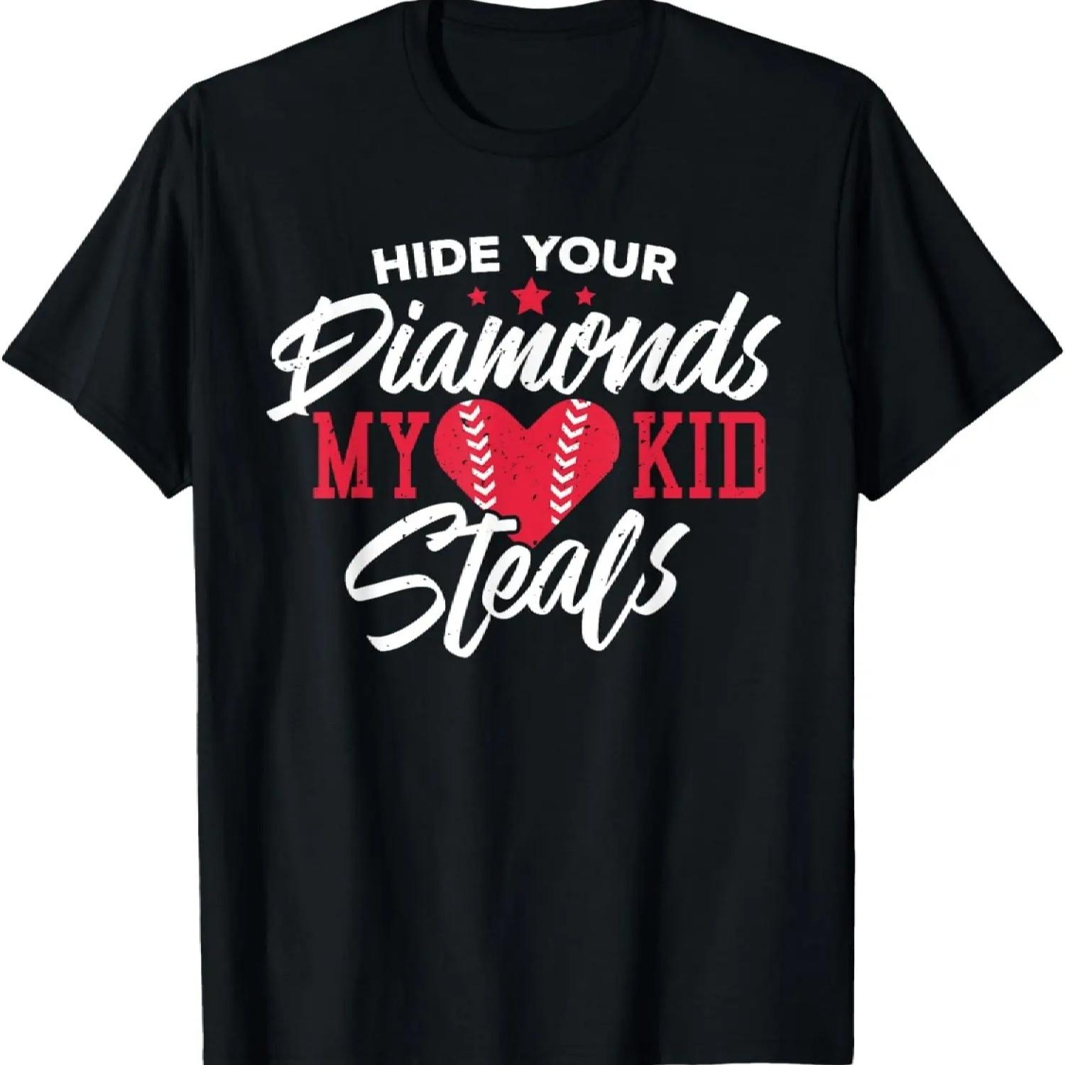 

Baseball Dad Shirt Hide Your Diamonds My Kid Steals Tees T-Shirt XXXXXL чорний