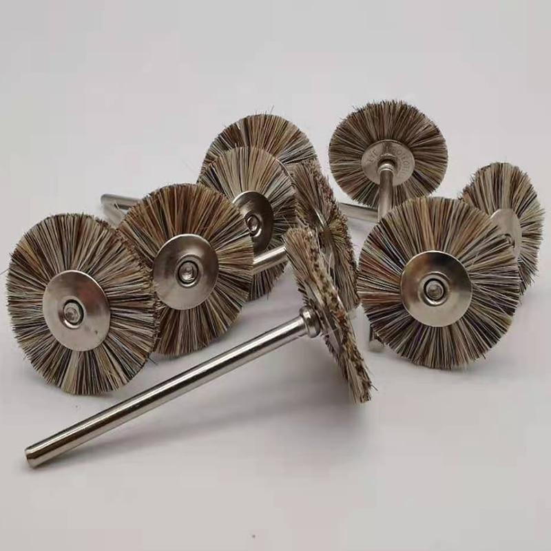 10Pcs/Bag 2.35mm Polishing Brush Wheel Dental Laboratory Lab White Goat And Horsehair Mix Rotary Tools Low Speed HP Shank