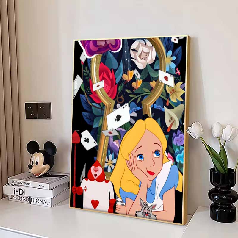 Disney 5D DIY Diamond Painting Alice in Wonderland Illustration Cartoon Full Diamond Mosaic Diamond Painting Art Wall Decoration Craft Set