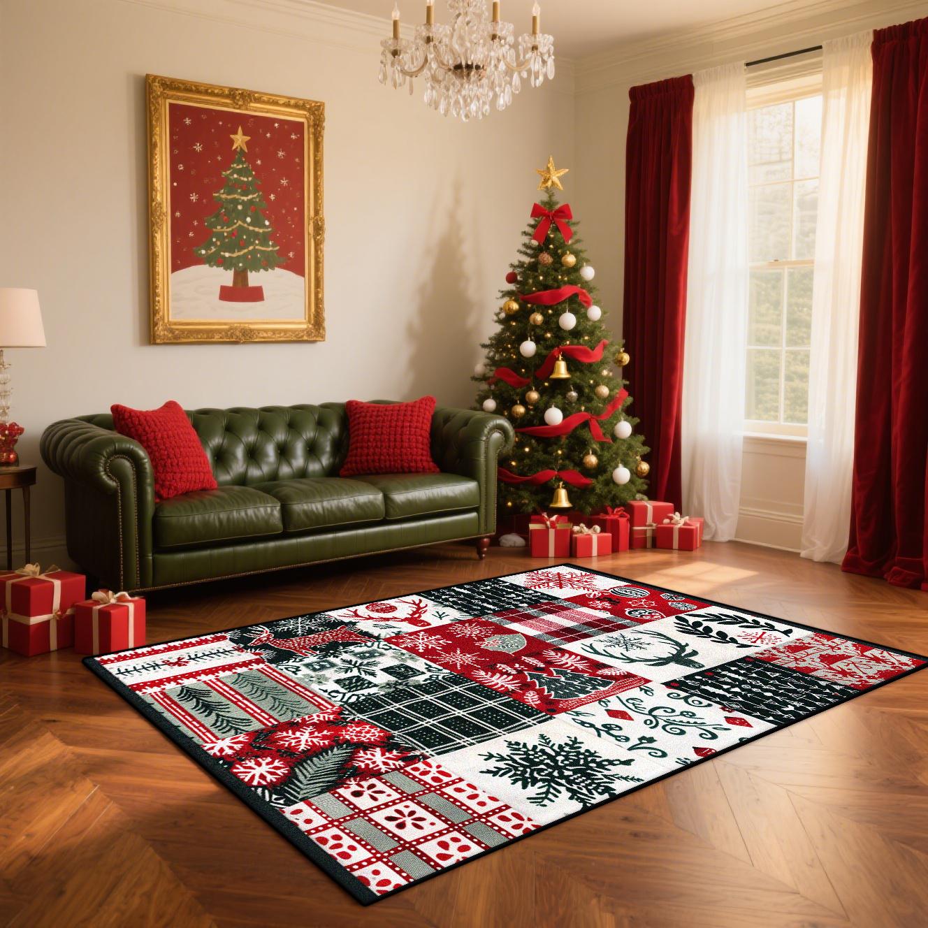 

American Christmas Carpet for Living Room Bedroom Bedside Children Play Decoration Rug Luxury Lounge Fluffy Plush Washable Mat 60x90cm