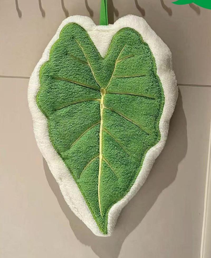 

1Pc 15x25cm Coral Fleece Creative Plant Leaf Shape Hanging Home Kitchen Bathroom Soft Absorbent Hand Towel 15x25cm зелений