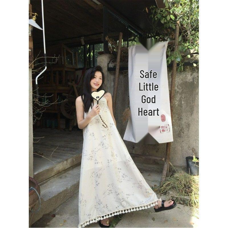 Elegant Retro A-line Long Dress with Tassels - Women s Summer 2026 Chinese Style Large