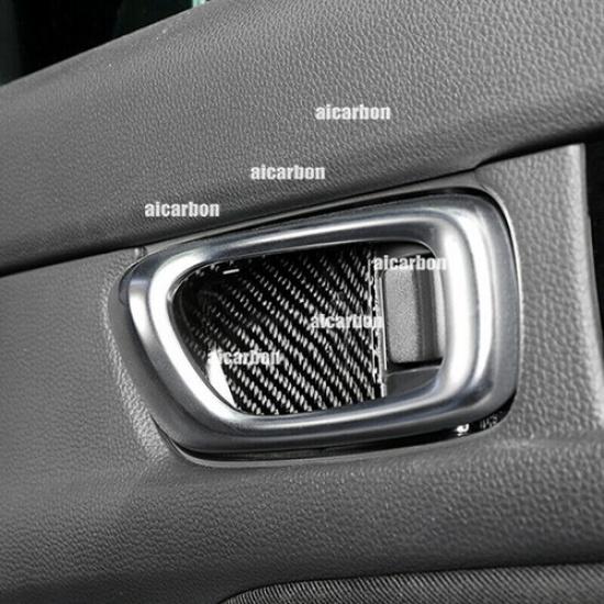 4x Carbon Fiber Interior Door Bowl Cover Trim For Honda Civic 11th Gen 2022-2024