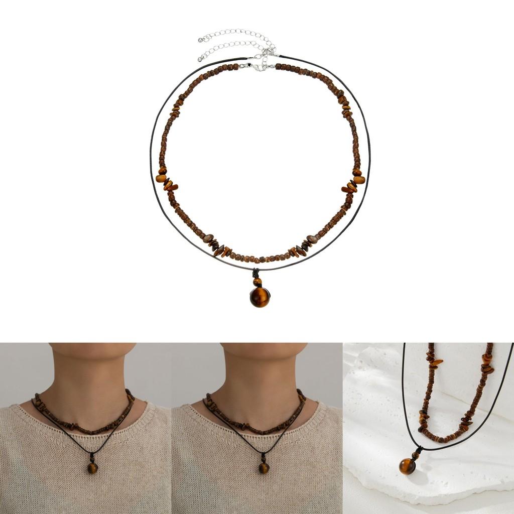 Stilvolles Unisex-Halsketten-Set aus Holzperlen und Türkis für modische Alltagsmode