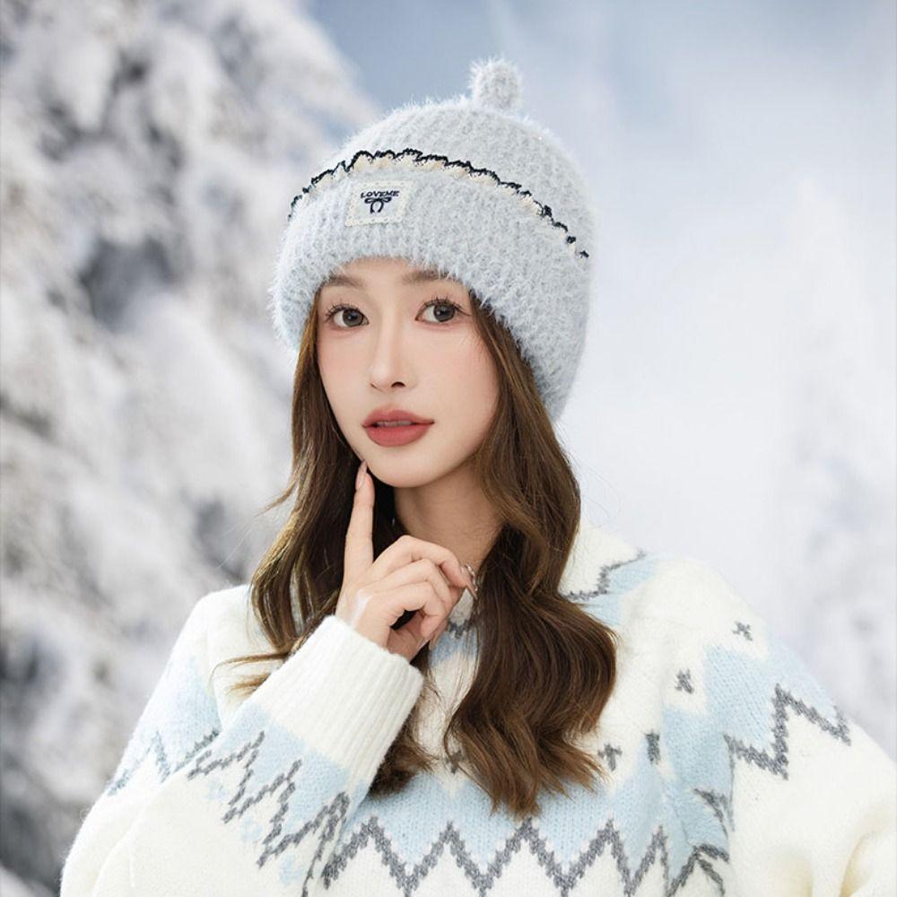Bowknot Knitted Hat Lace Edge Winter Hat Cute Wool Hat