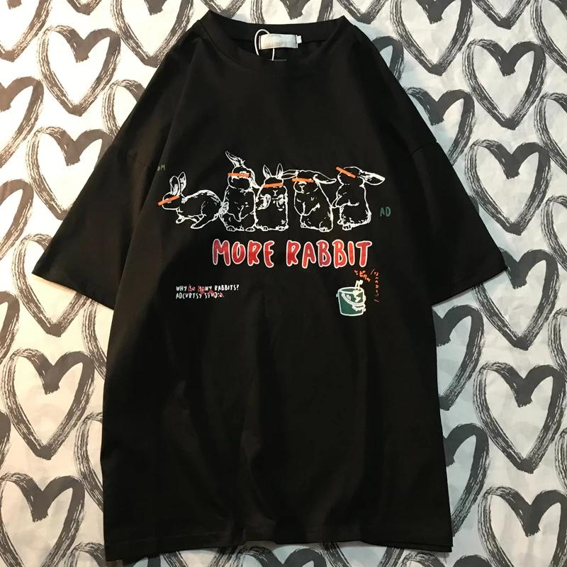 

Футболка Line Up To Eat Carrots Summer American Retro с принтом кролика для мужчин и женщин, с короткими рукавами, свободная хлопковая футболка для пар XXXXXL чёрный