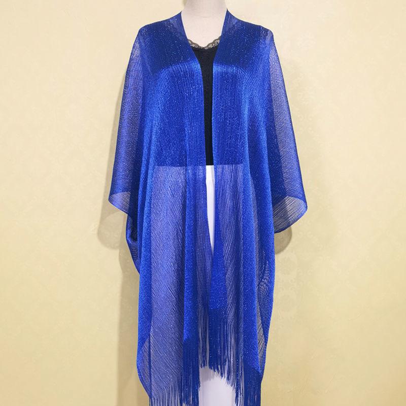 European-Style Gold Silk Split Shawl Women'S Thin Dinner Dress With Decorative Fringe Hollow-Out Sunscreen Scarf