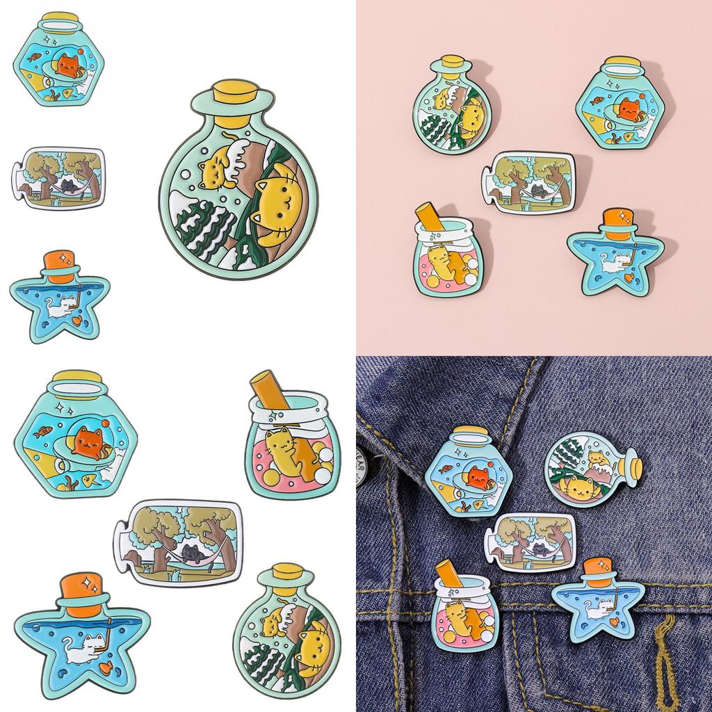 Entzückende Katze Form Legierung Brosche Mini Tier Treibflasche Perfekt Für Geschenke