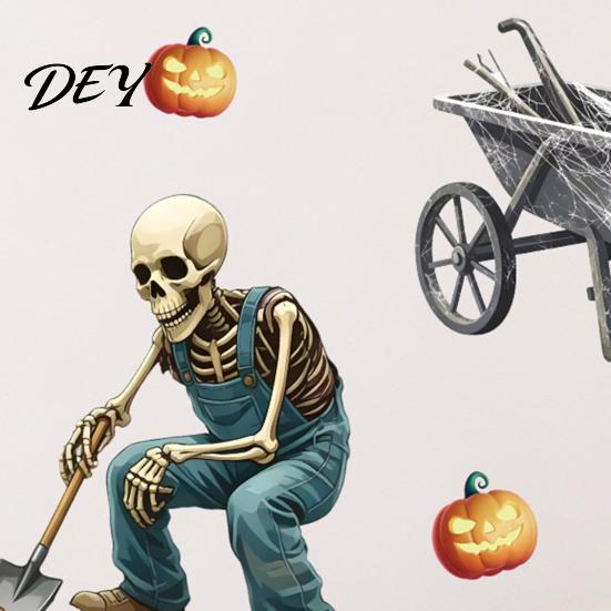 Holiday Atmosphere Wall Accents Halloween Sticker, Pumpkin Witch Skeleton Printed, Self-adhesive Waterproof Spooky Farmhouse Party Decor PVC