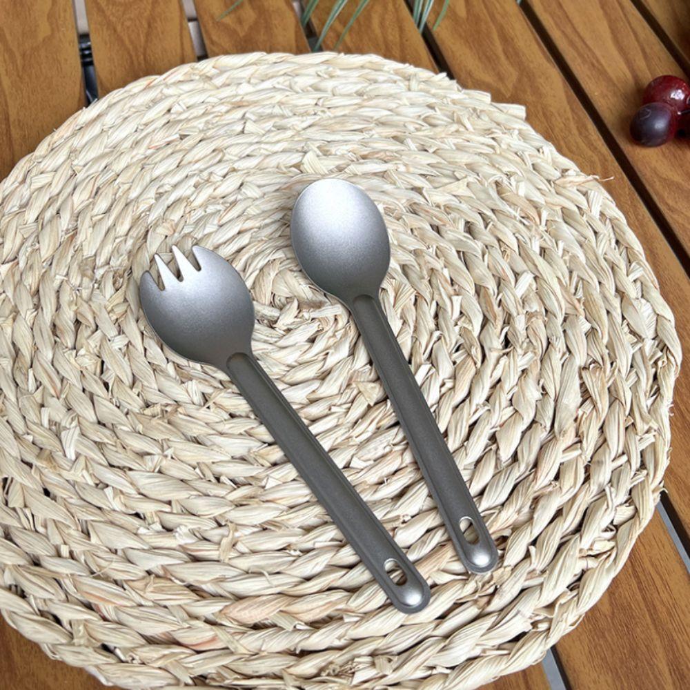 2 Piece Long Handle Camping Spoon Fork Set Ultralight Outdoor Dinnerware Set  Kitchen