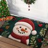 Christmas Snowman Dark Green Porch Doormat Non Slip Absorbent Floor Rug for Entryway Kitchen Bathroom Holiday Decor