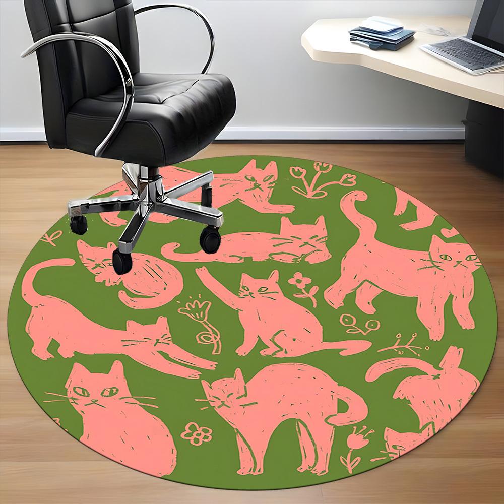 1 Stück Katzenmuster Büro Runder Teppich, Matte Geeignet Für Büro, Unter Bürostühlen Schlafzimmer Wohnzimmer Heimdekoration, Zimmerdeko