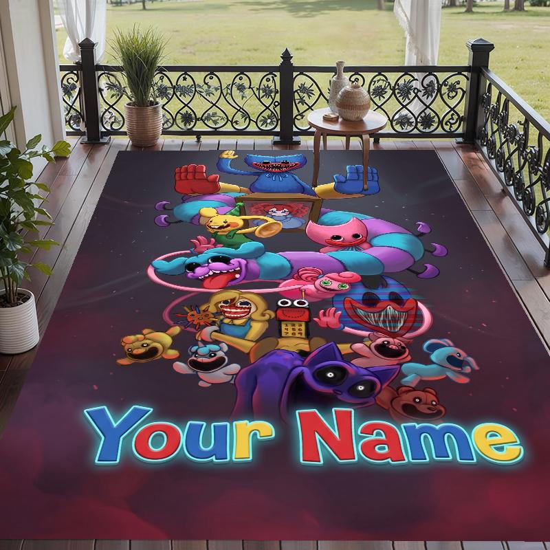 Custom Name Poppy Playtime Crystal Velvet Floor Rug Personalized Text Soft Carpet Home Decor