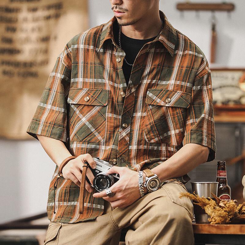 Men's Retro Plaid Short Sleeve Casual Shirt