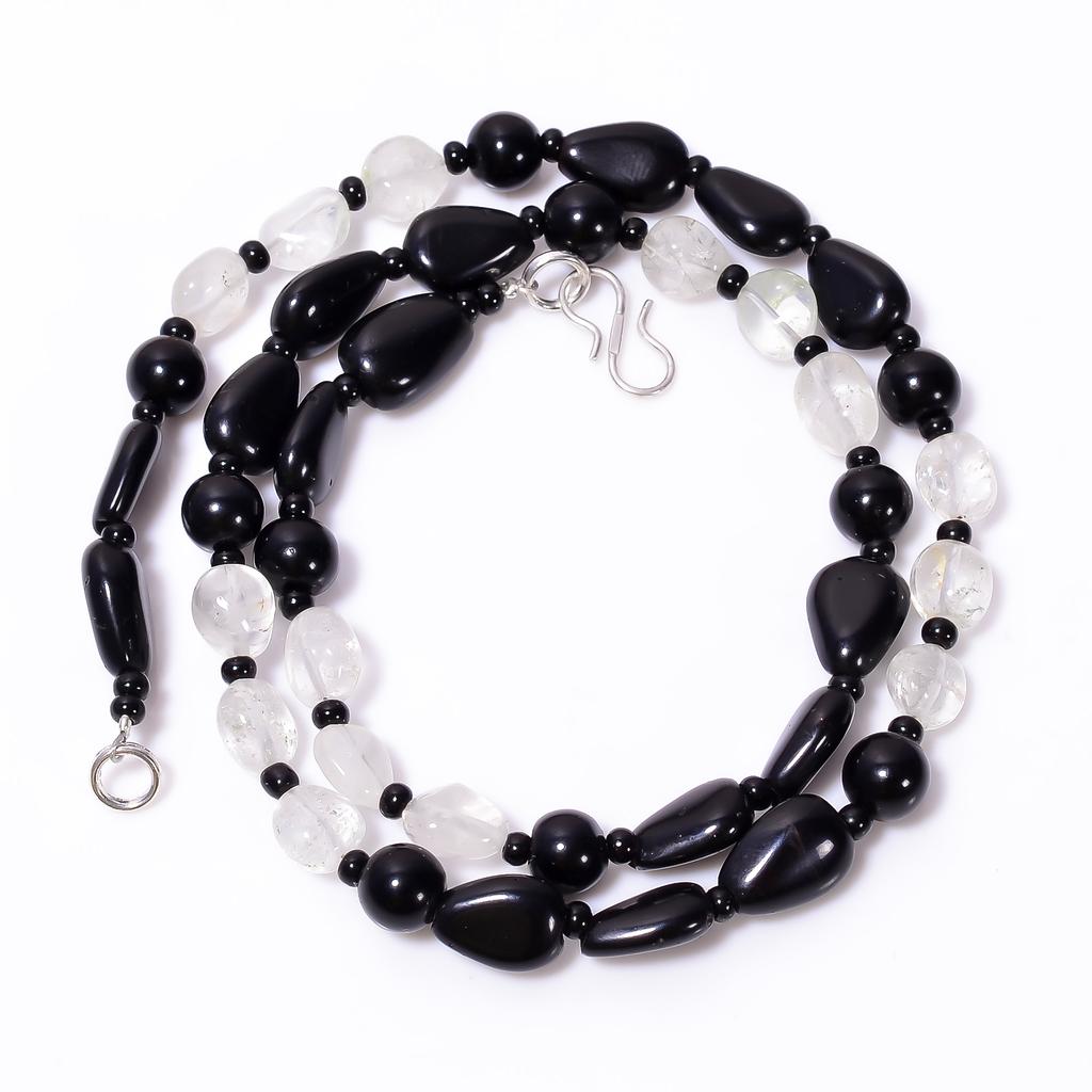 Natural Black Onyx Crystal Mix Shape Gemstone Smooth Beads Necklace 7-11 Mm 18" UB-8643