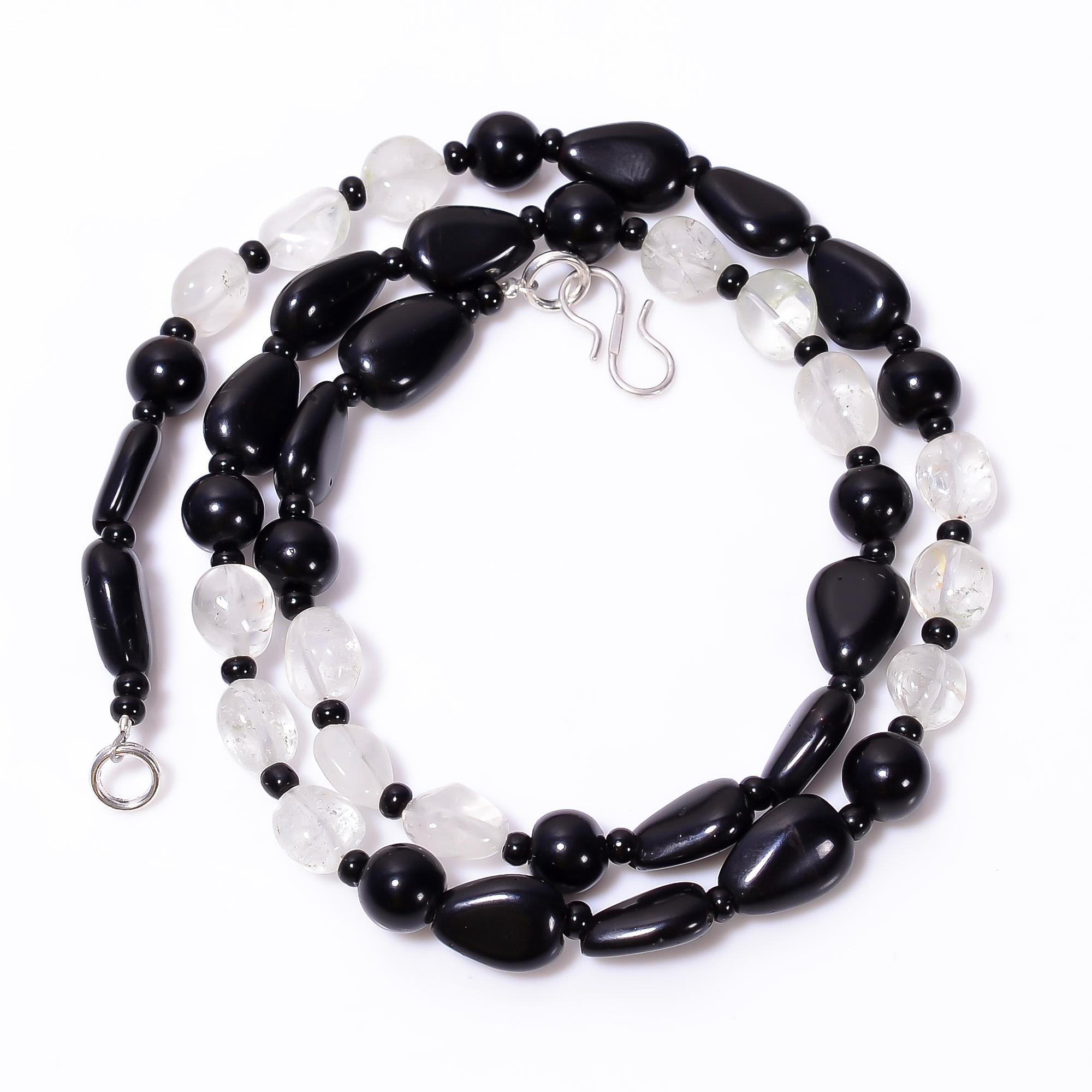 

Natural Black Onyx Crystal Mix Shape Gemstone Smooth Beads Necklace 7-11 mm 18 UB-8643