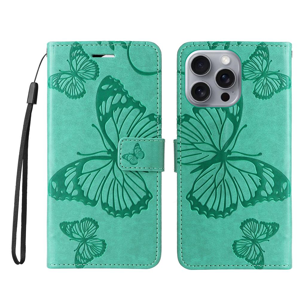 For iPhone 16 Pro Max Wallet Case Floral Butterfly Imprinted Leather Phone Cover Stand