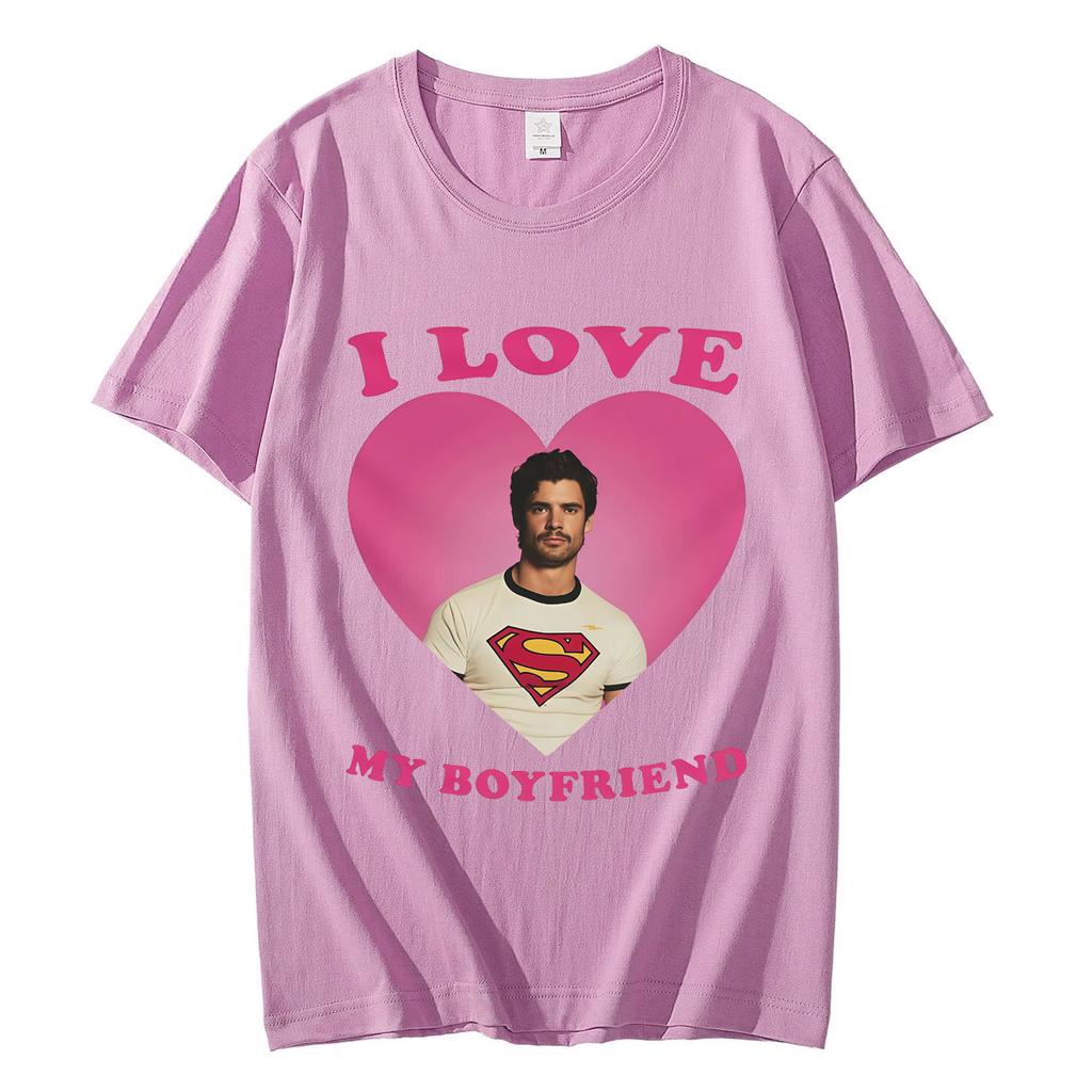 Ich liebe meinen Freund David Corenswet Lustiges Meme T-Shirt Hohe Qualität Mode Übergroße T-Shirts Herren Damen Freizeit Locker sitzende T-Shirts