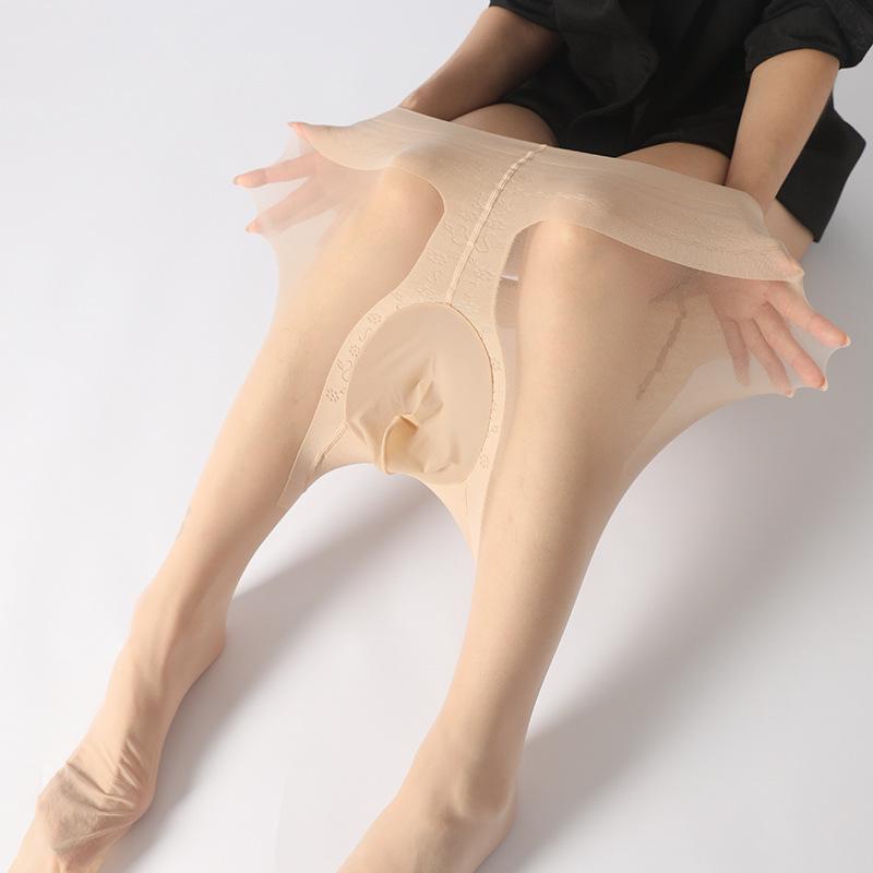 Plus Size Men'S Penis Sleeve Peach Buttocks 2100Kg Ultra-Thin Stockings Anti-Snag Sheer Sexy Invisible 5D Bare Leg Stockings