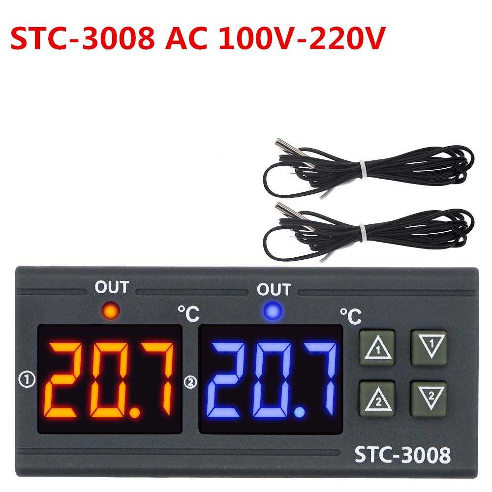 STC-3008 Thermometer Digital Temperature Controller Dual Hygrometer Heating Cooling Two Relay Output AC Relay