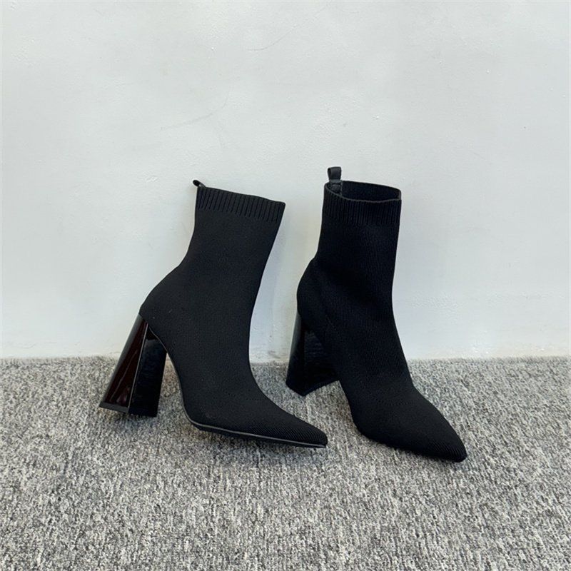2025 Autumn and Winter New Popular European and American Style Internet Celebrity Thin Boots Super Soft Socks Boots Pointed Thick Heel Huge Thin Sho