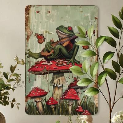 Vintage Frog Guitarist Tin Sign, Retro Metal Wall Decor Garage Man Cave Music Bar Art