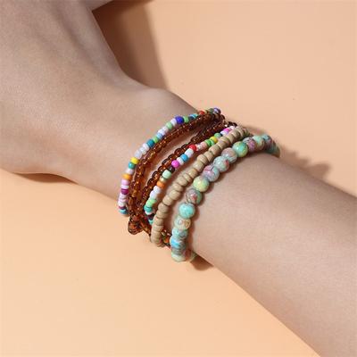Bohemian Style Beads Bracelet for Women Fashion Multi-layer Bead Mixed Color Elastic Bracelets Ladies Hand Chain