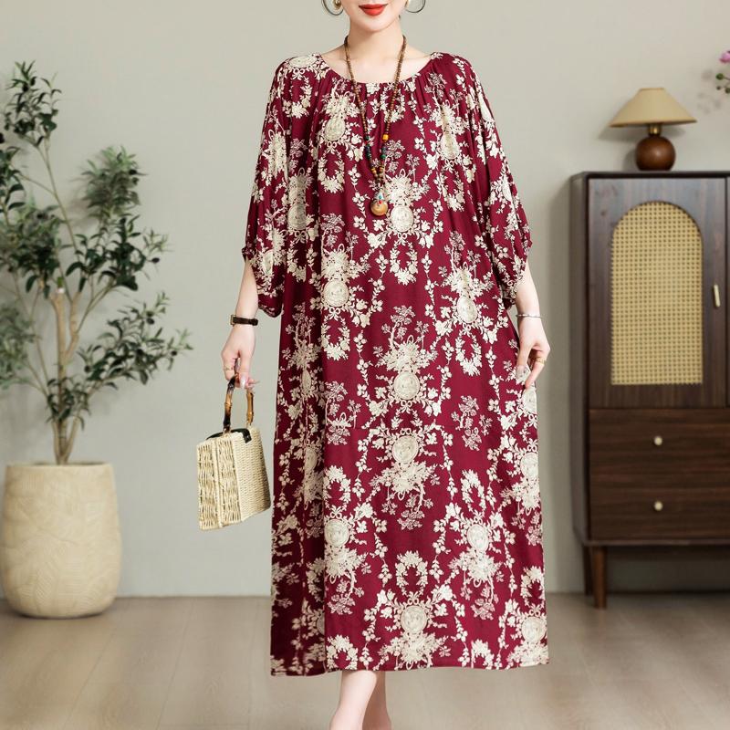 Eleganta Oversize-klänningar för kvinnor Plus Size Casual Sommar Långklänning Lös Vintage-kläder